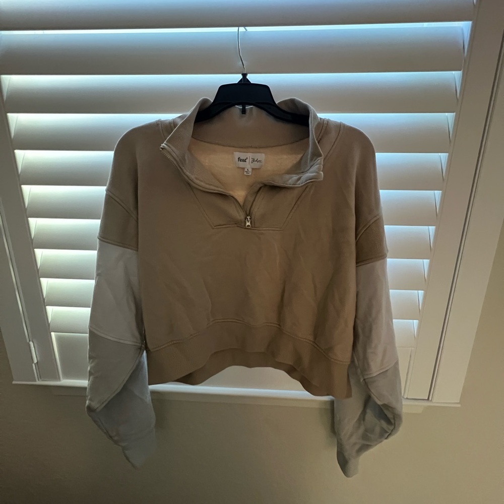 Tan and White Quarter-Zip Pullover